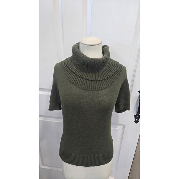BCBGMAXAZRIA Women’s Sweater L Olive Green Short Sleeve Turtleneck p77 - Picture 1 of 7